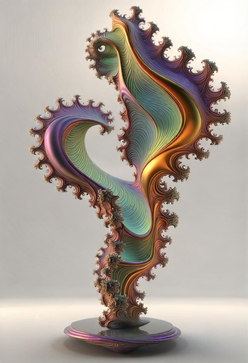 Iridescent Fractal Sculptures in Silver and Blue