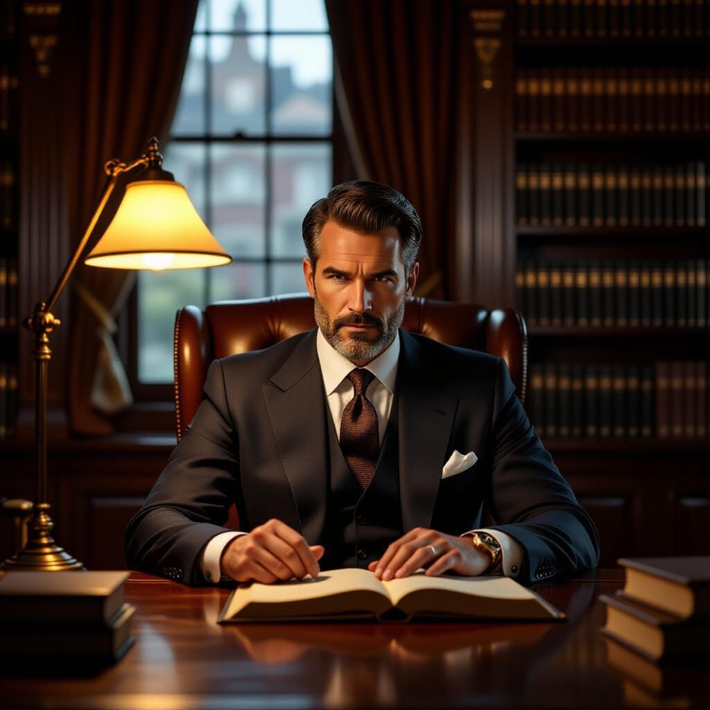 Man Reading in Library: Matte Painting Style