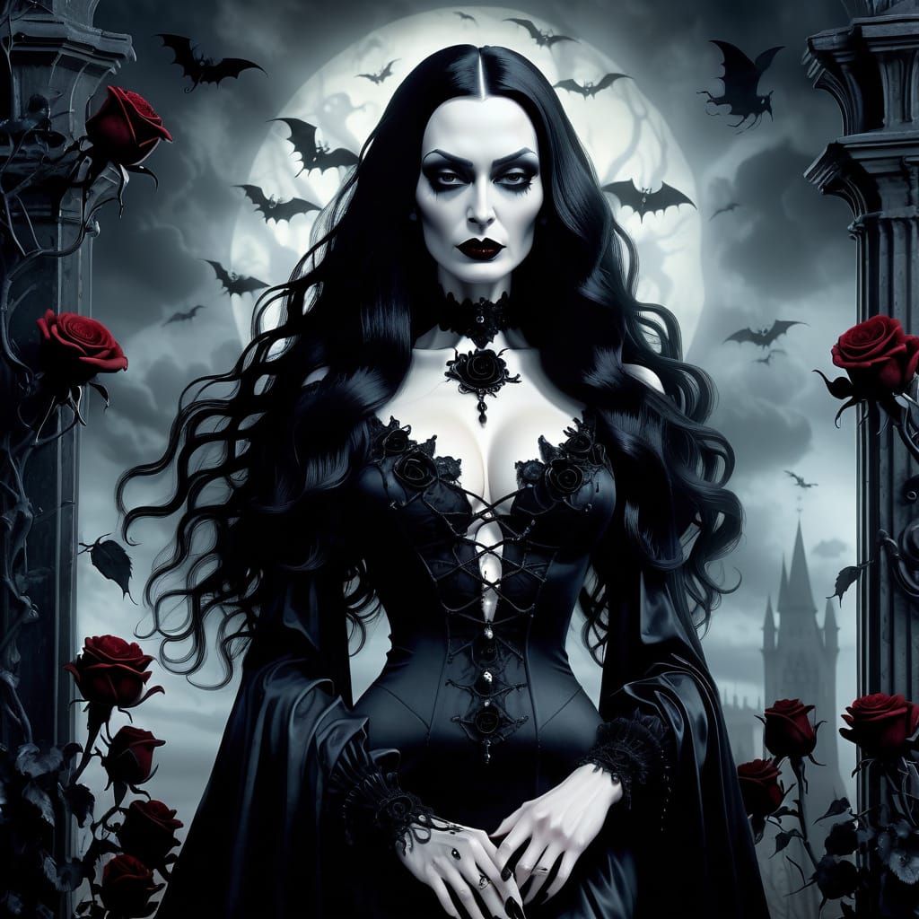 Morticia Addams in Gothic Fantasy Art