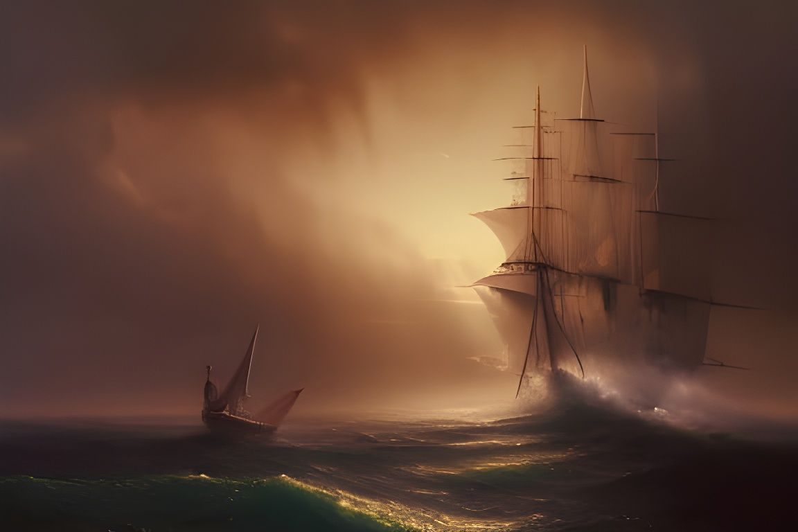 Luminous Ghost Ship in Emerald Skies