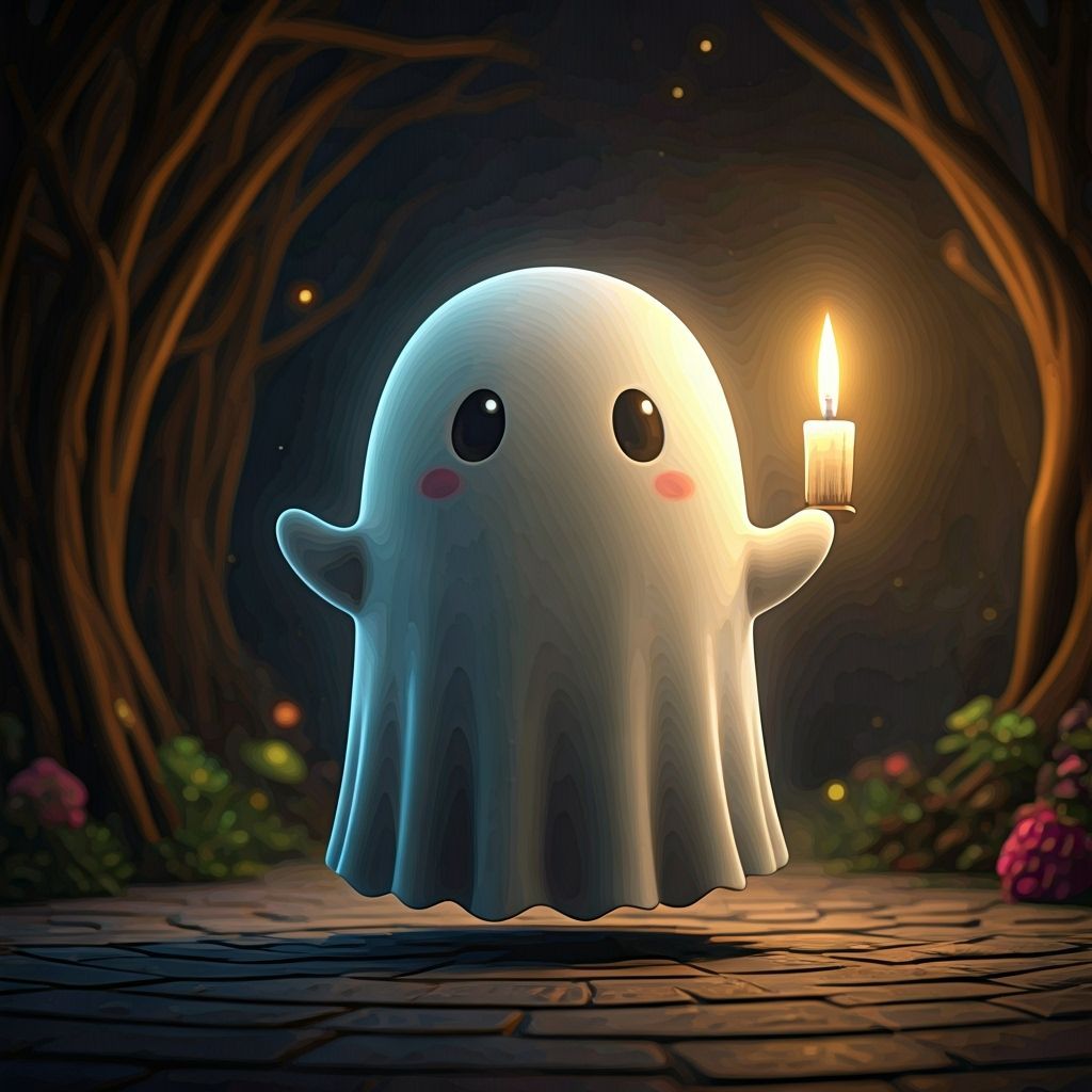 Adorable Kawaii Ghost in Ghibli Style