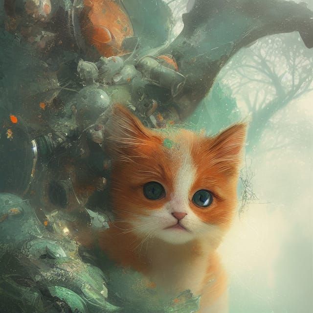 Cute Orange Kitten Portrait with Sparkling Eyes
