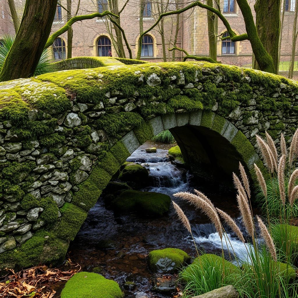 Ancient Weathered Bridge in Verdant Surroundings