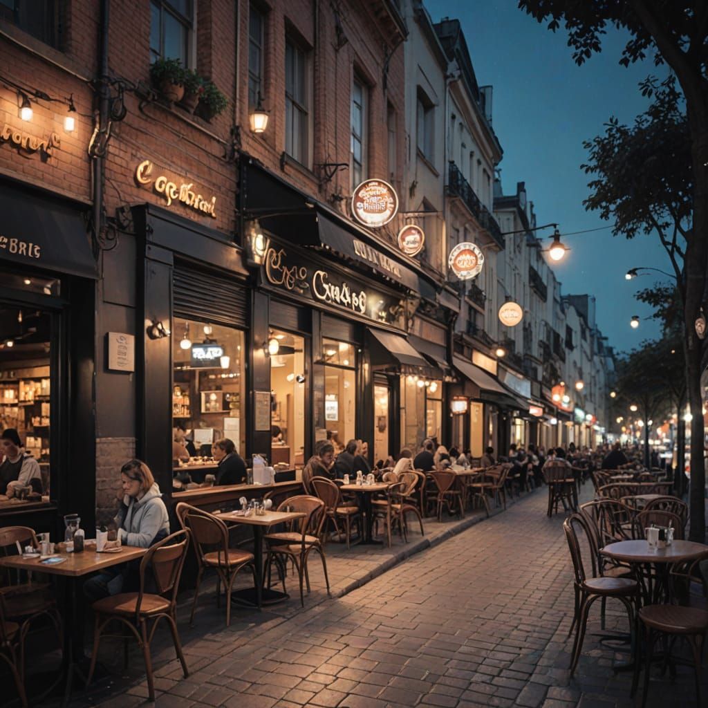 Charming Cafe Scene in Watercolor Style