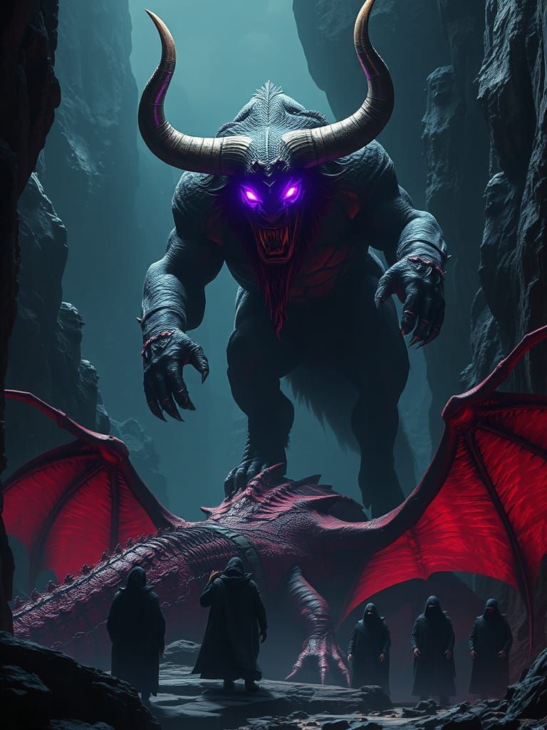 Enormous Minotaur Dominates Gloomy Ravine