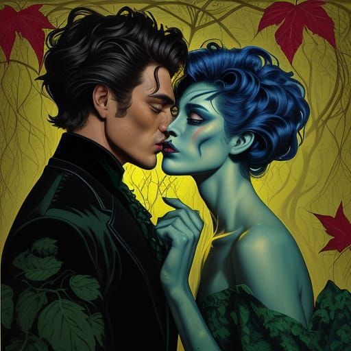 Tragic Love in a Moonlit Garden, in Expressionist Style