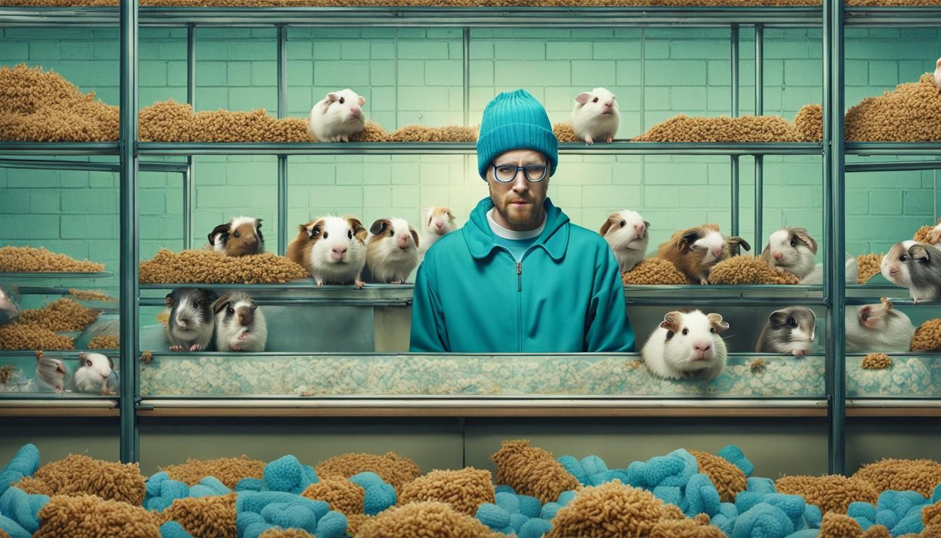 Young Man with Guinea Pigs in TV Show Style