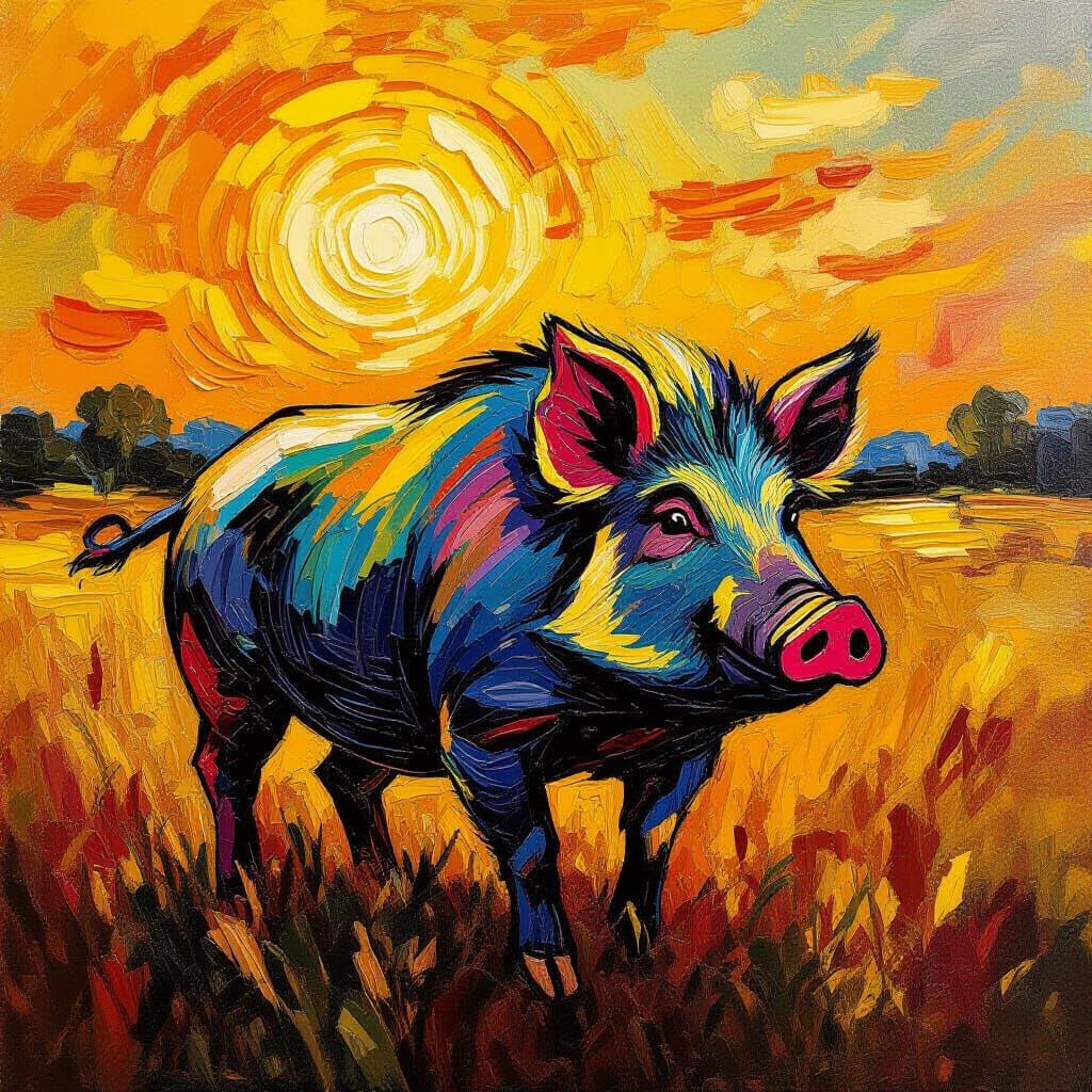 Wild Hog Oil Painting in Van Gogh Style