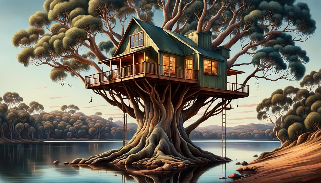 Treehouse Lakeside Eucalyptus in Australian Tonalism
