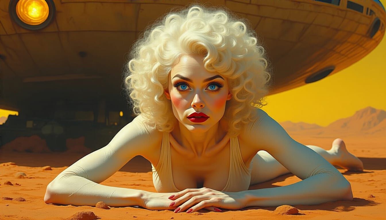 Woman Entangled in Martian Light, Oil Painting Style