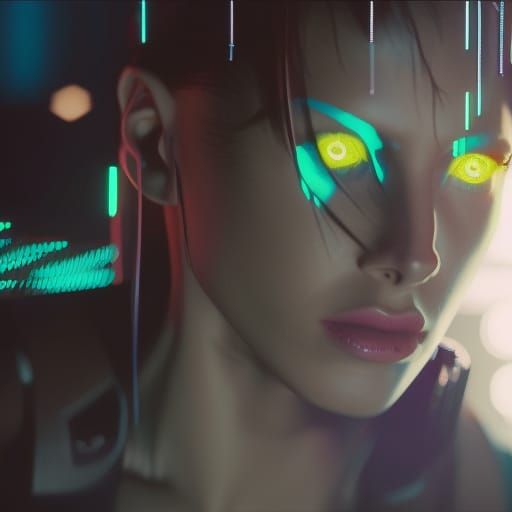 Cyberpunk 2099 Neon Girl in Blade Runner Style