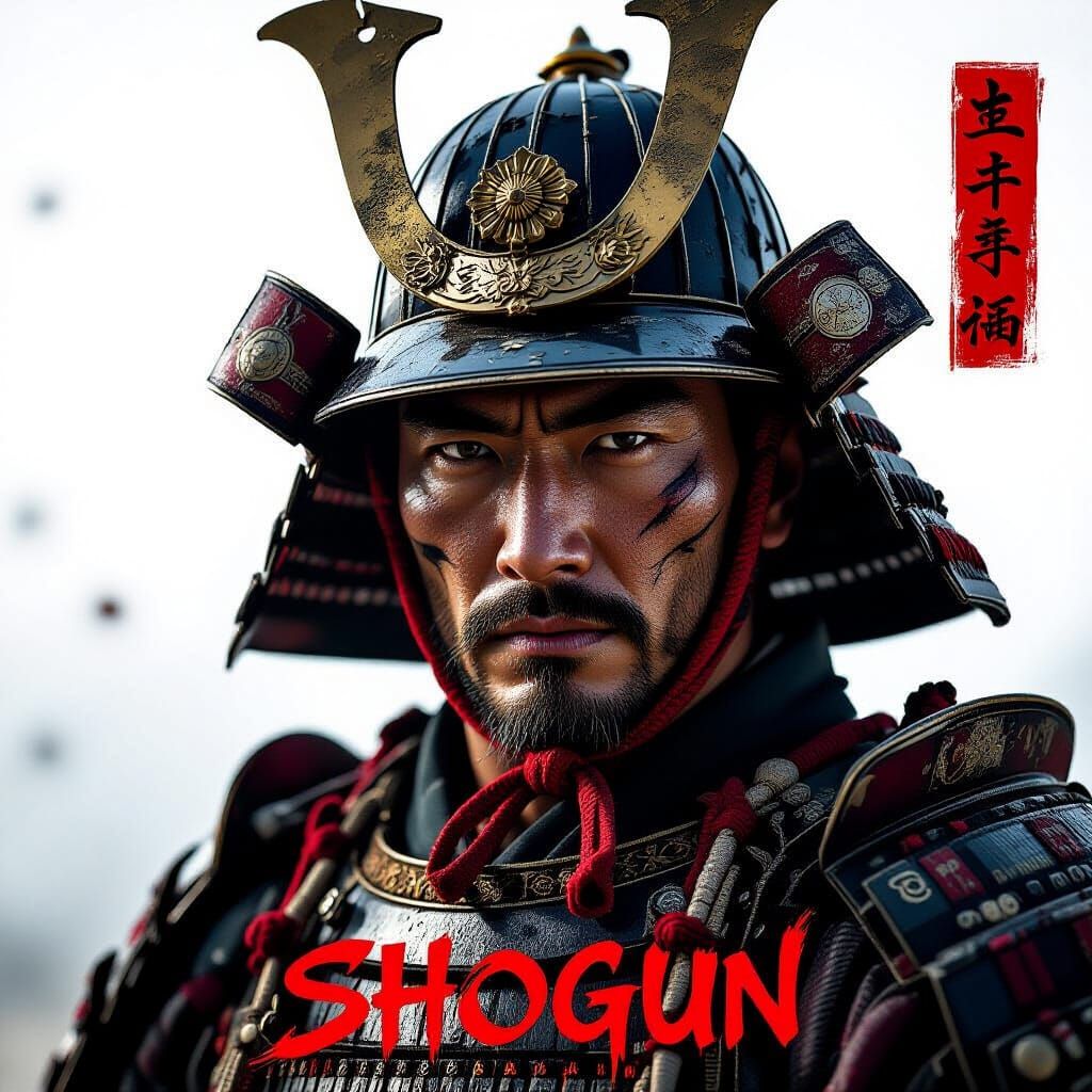 Hyper-Realistic Samurai Warrior Close-Up in Dramatic Red Lig...