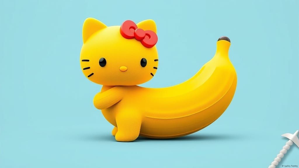 Vibrant Yellow Banana Hello Kitty with Peelable Tail