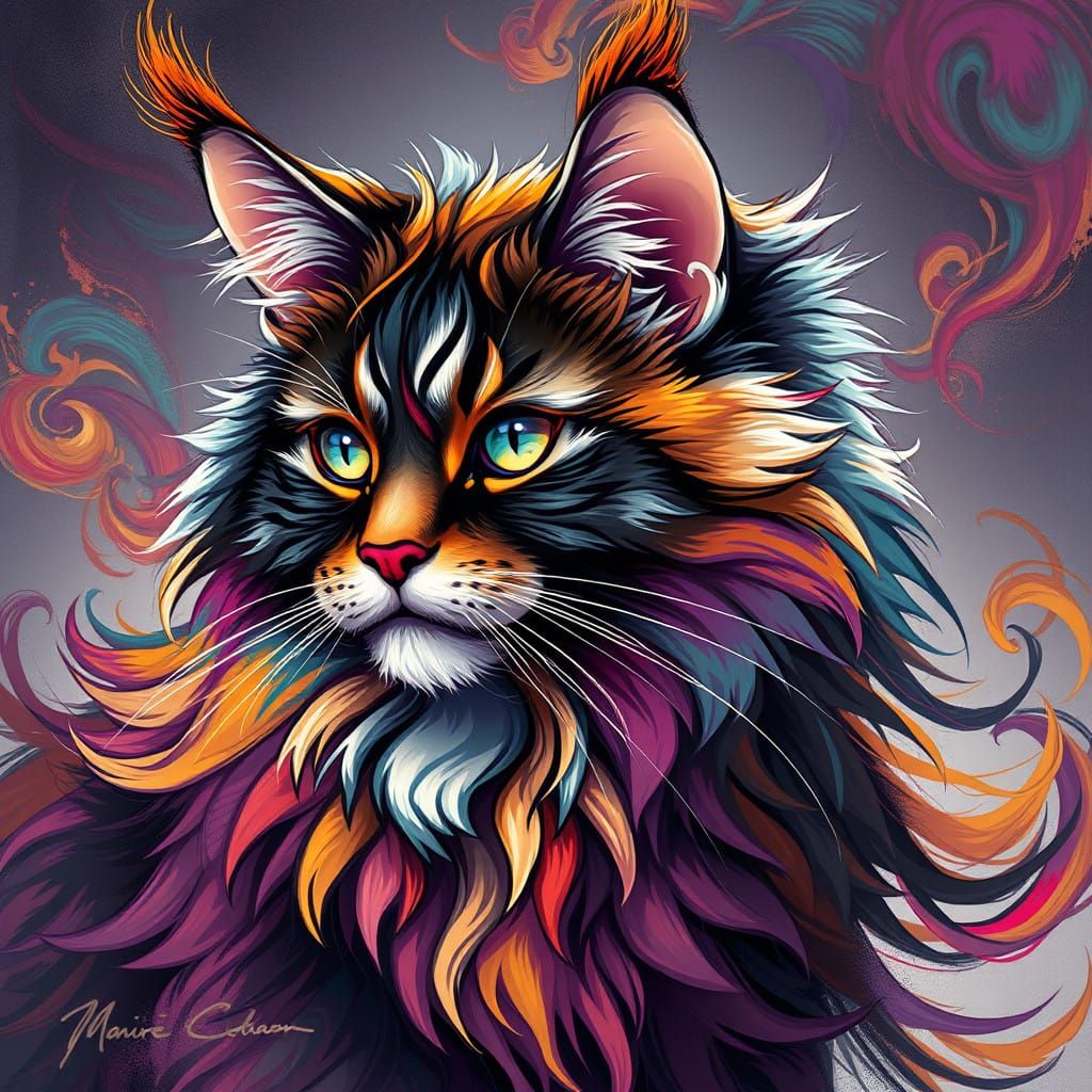 Majestic Anime-Inspired Maine Coon Chimera
