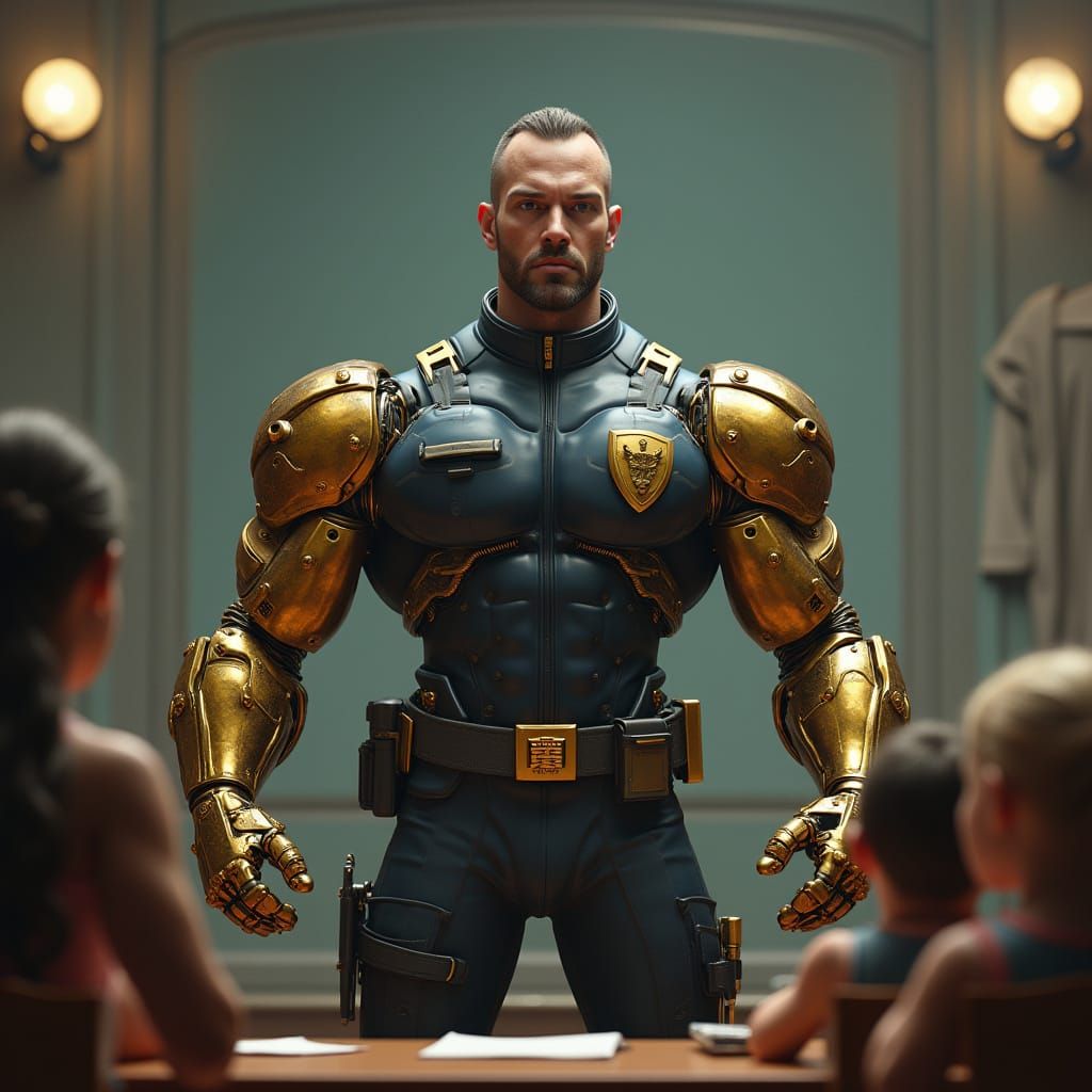 Cyborg Professor Teaching Alien Children: Cyberpunk Noir