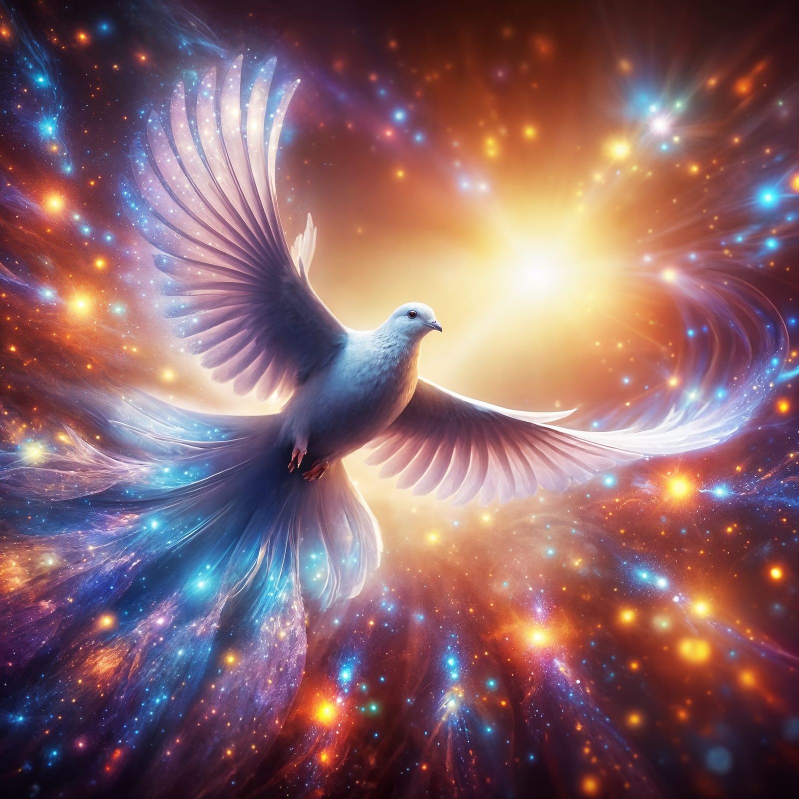 Dove in Prismatic Heavenly Light