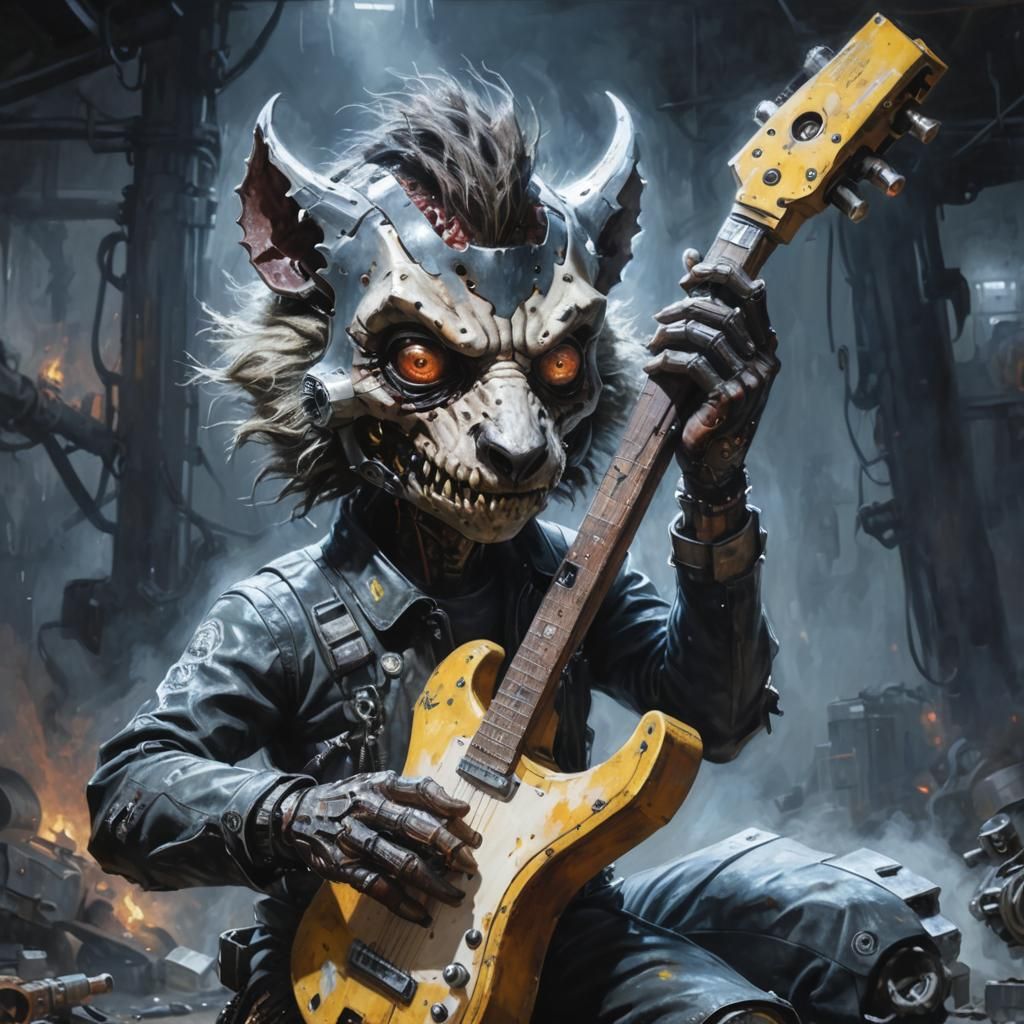 Cyberpunk Biker Boss in Crime Cave Workshop