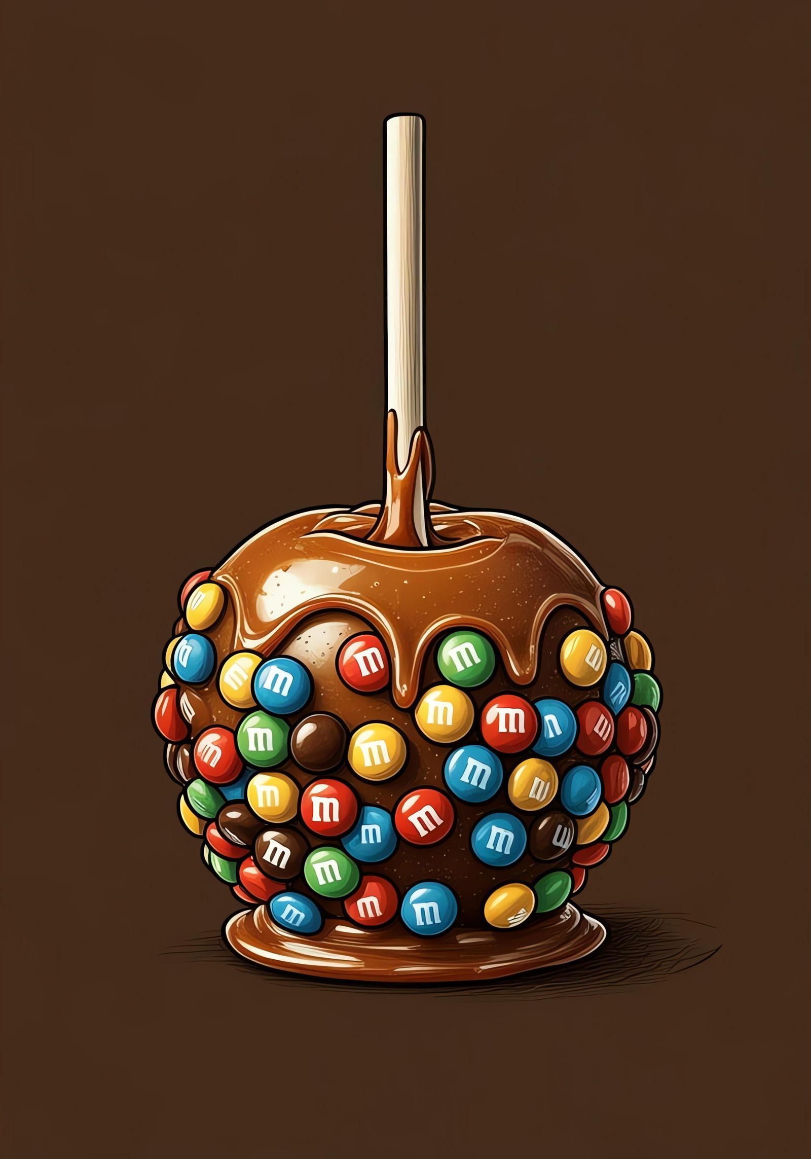 M&M-covered caramel apple