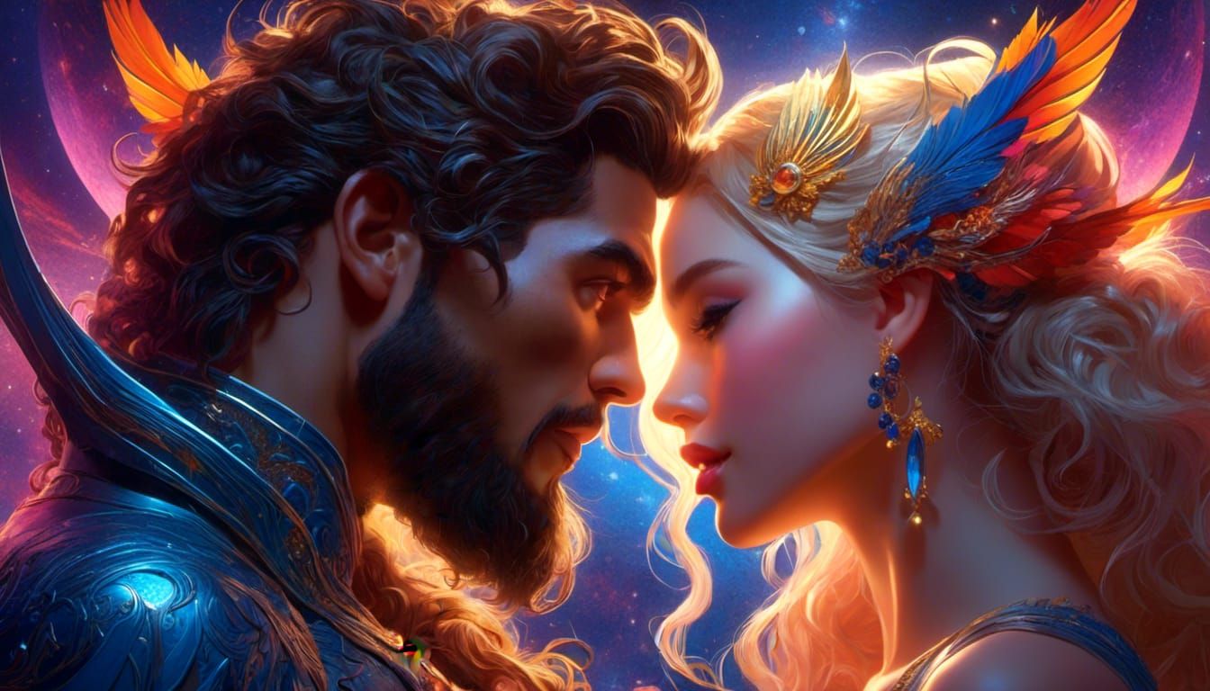 Romantic Beach Kiss Under Starry Sky in Fantasy Art