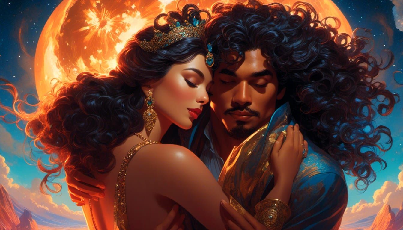 Kissing Couple on Tropical Beach under Starry Night