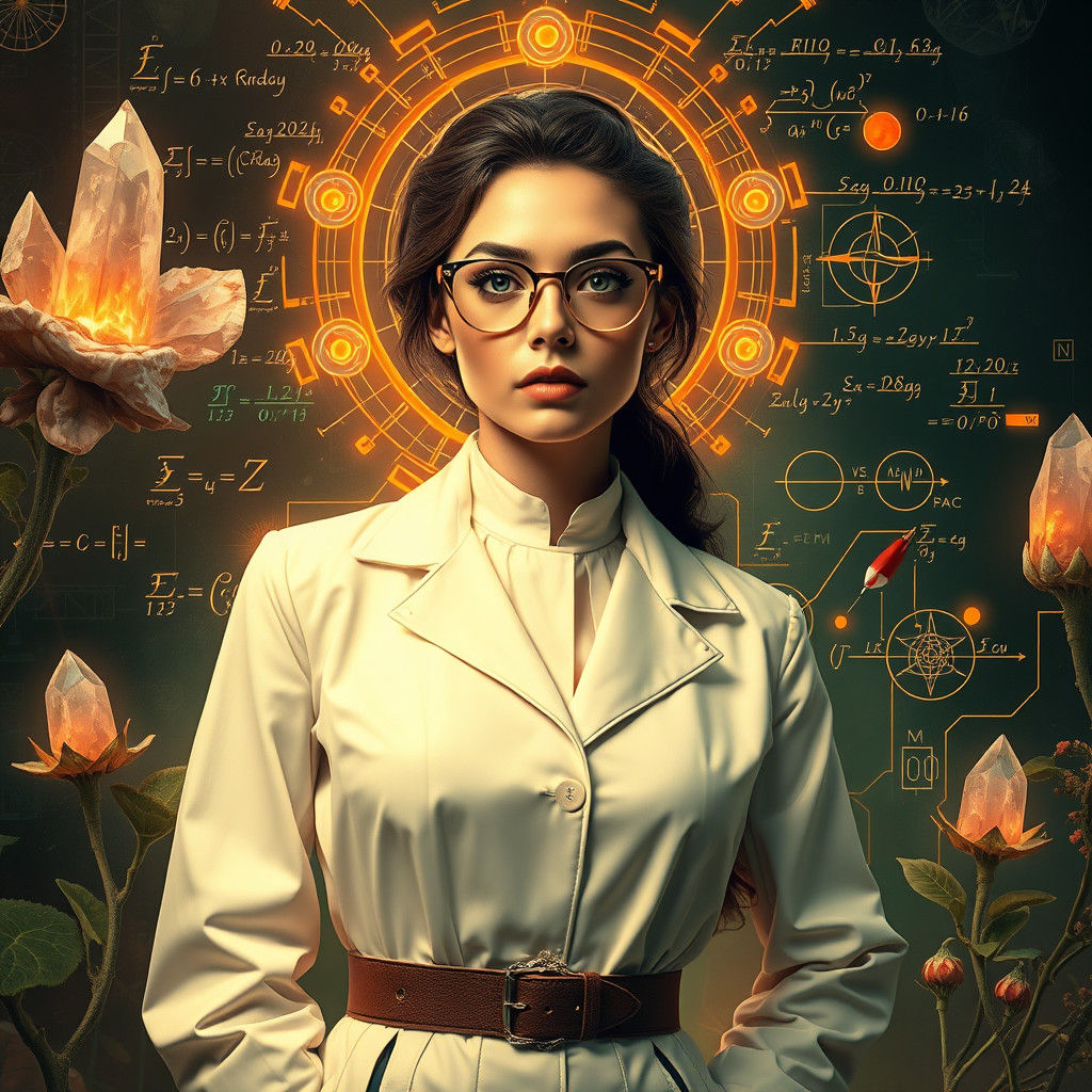 Futuristic Scientist Surrounded by Equations