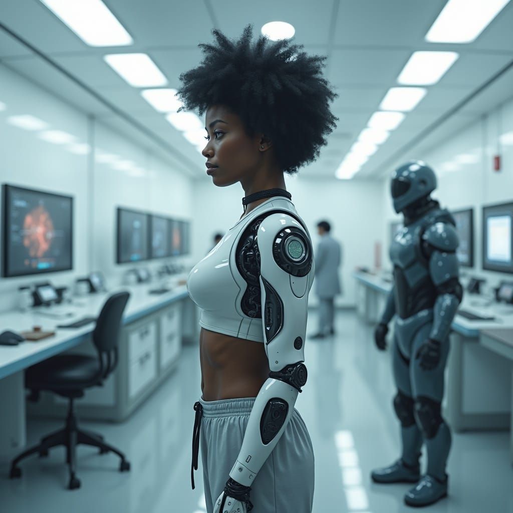 Robotic Woman in High-Tech Lab Portrait