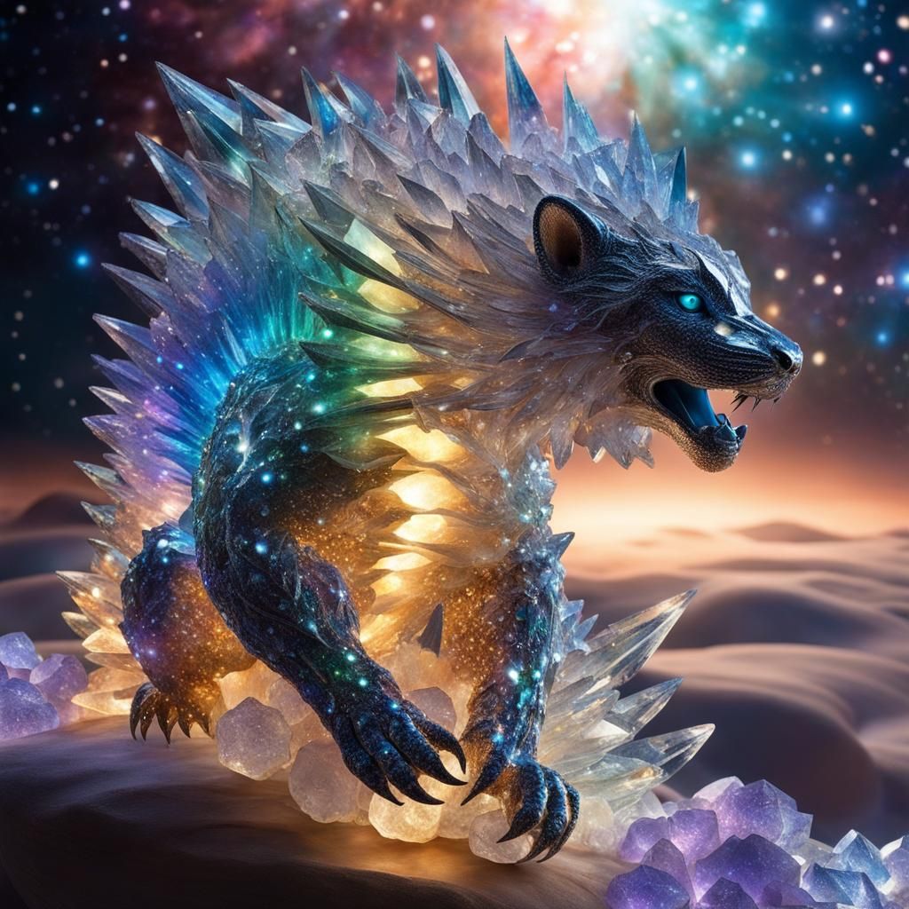 Hollow Crystal Froudcreature Sculpture in a Fantasy Setting