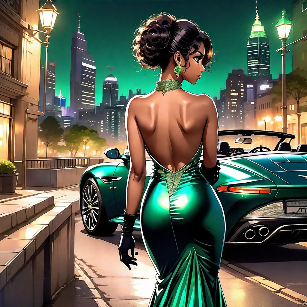 Anglo-Indian Woman in Peacock Dress, Anime Style