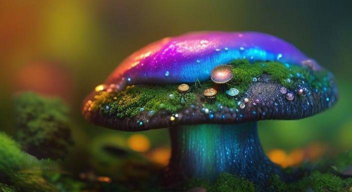 Fantastical Iridescent Mushroom with Human Eyes