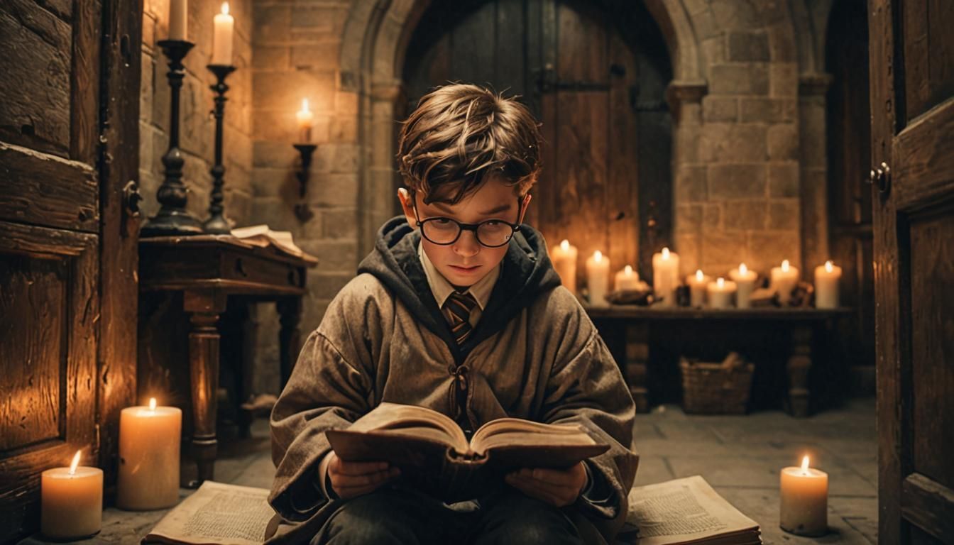 Whimsical Realism Image of Boy Reading