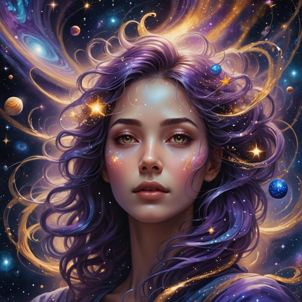Cosmic Dream: Woman in Surreal Galaxy
