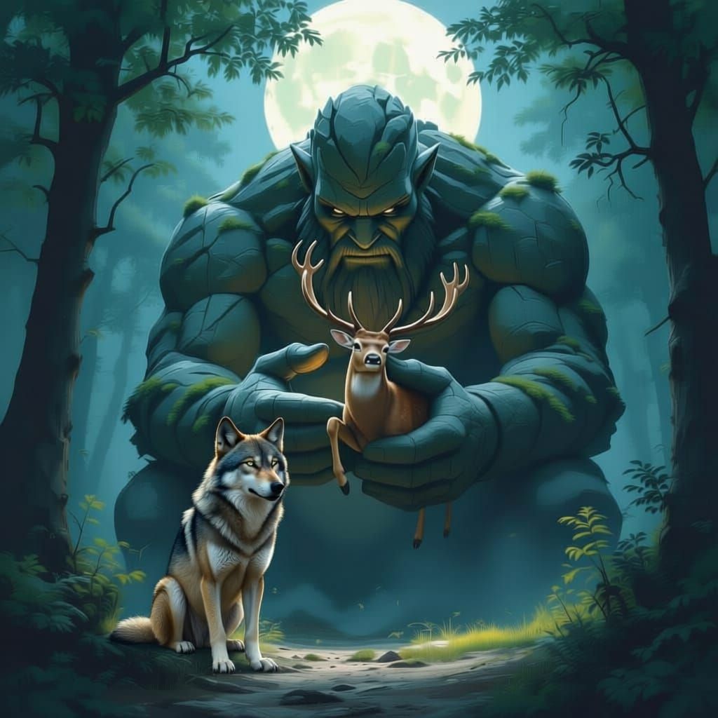 Stone Giant Rescues Deer From Coyote