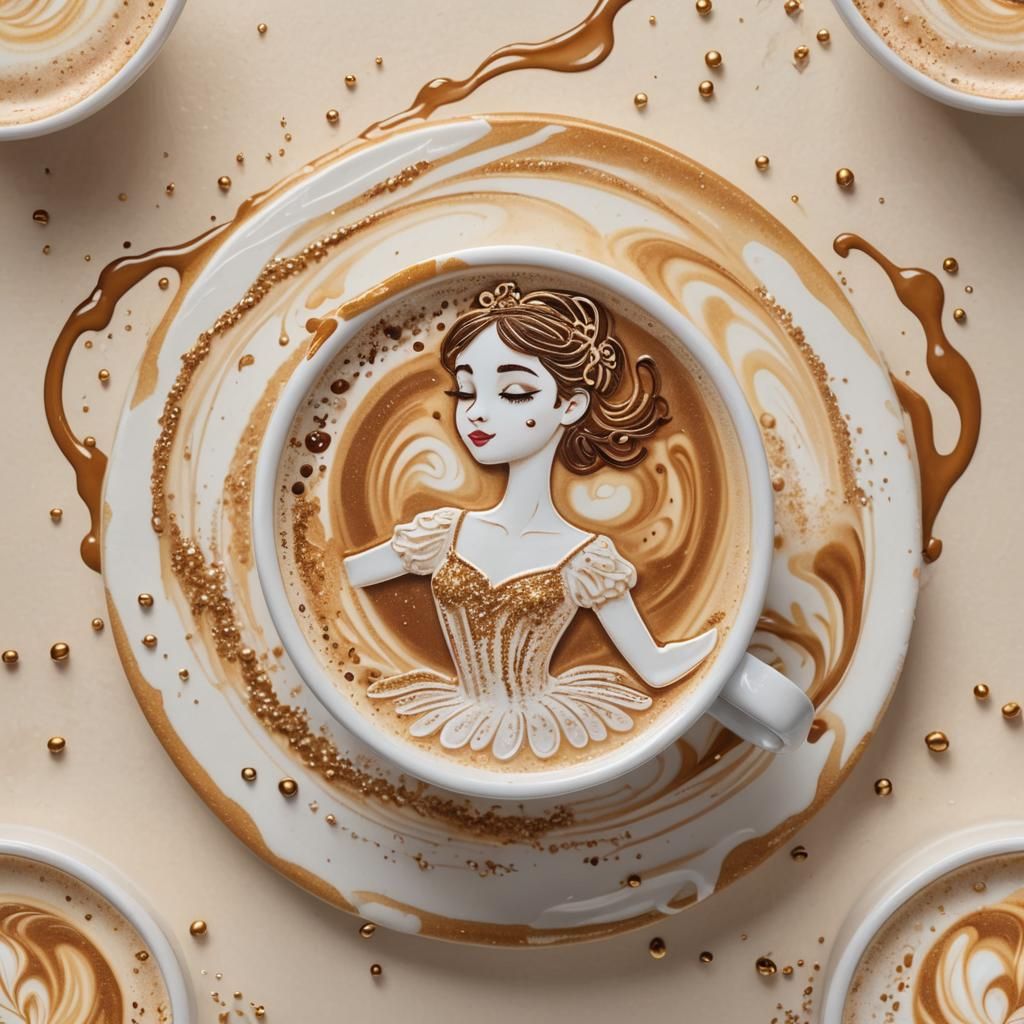 Ballerina Latte Art in Hyperrealistic Splash Style