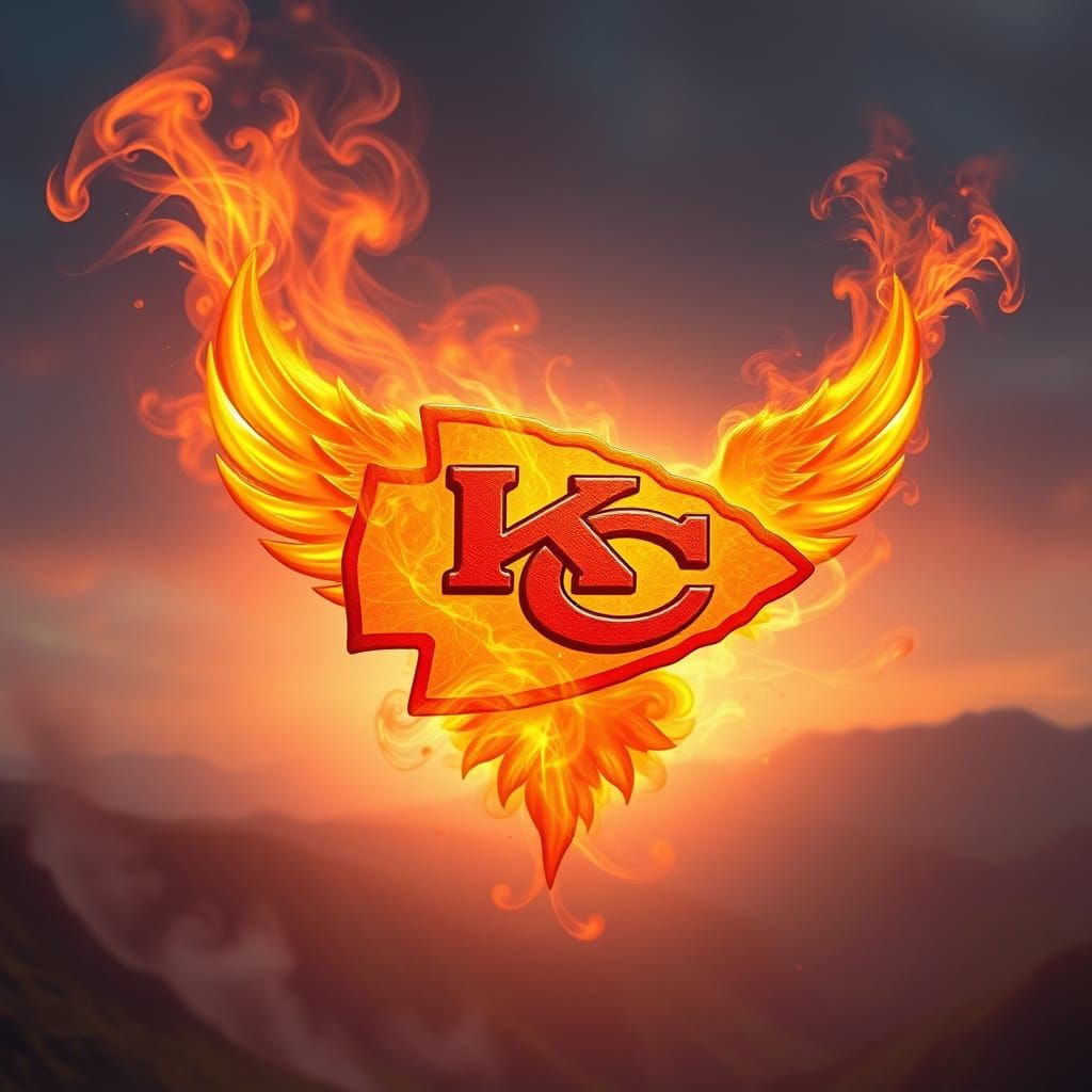 Ethereal Kansas City Chiefs Logo Surrounded by Wings of Fire