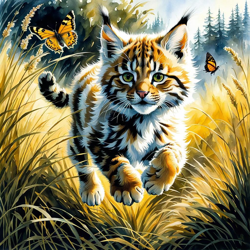 Lynx Kitten Frolicking