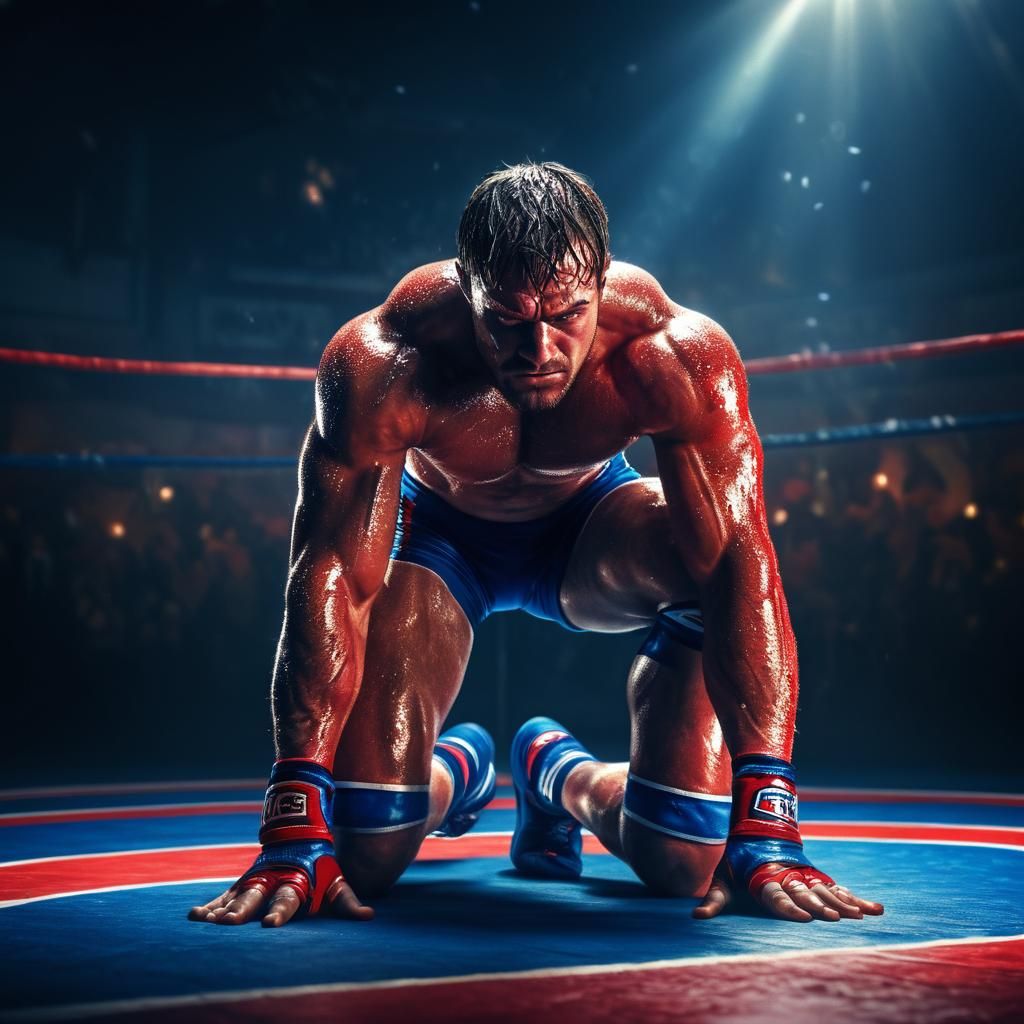 Muscular Wrestler in Dramatic Lighting, Digital Matte Painti...