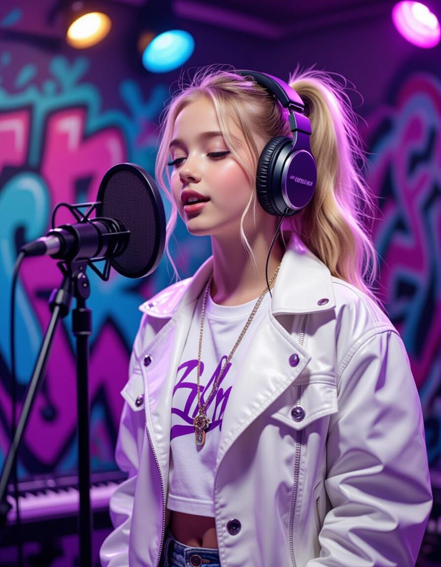 Teen Singer in Colorful Graffiti Art Studio