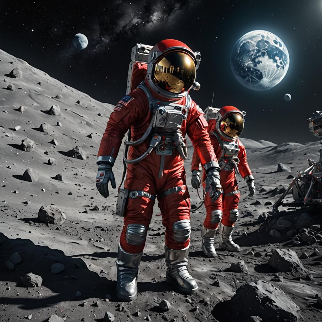 Astronauts on the Moon: A Detailed Matte Painting