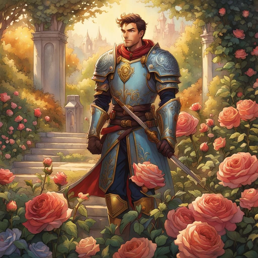 Anime Paladin in Rose Garden, DnD Inspired