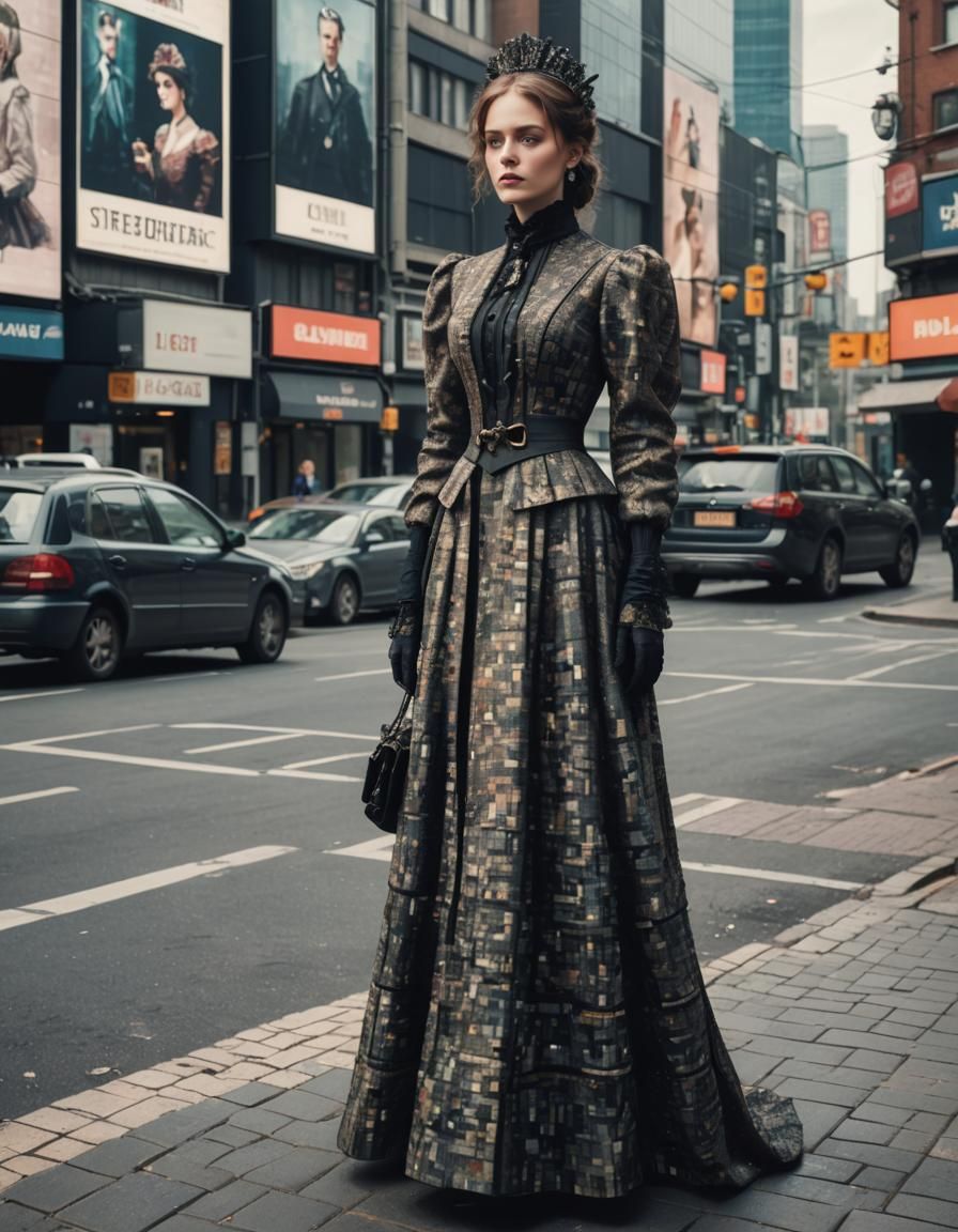 Pixelated Victorian Girl in Matrix Style