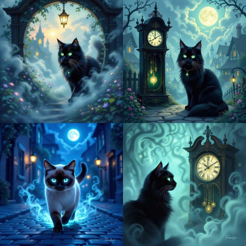 Midnight Cat Wonders in Ethereal Fantasy Mist