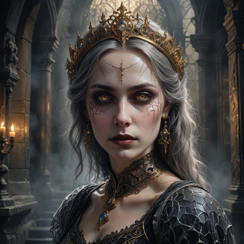 Ethereal Lady on Gothic Stairs in Fantasy Art