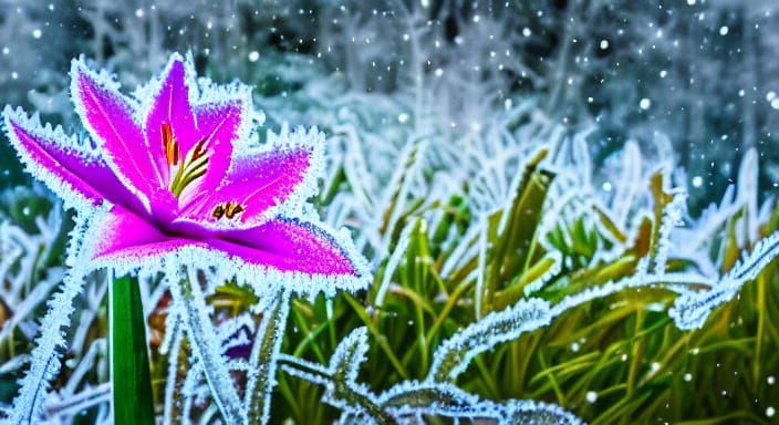 Frozen Lily in Snowy Forest: Watercolor Fantasy Art