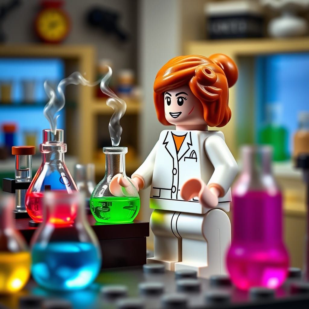 Lego Scientist in a Vibrant Chemistry Lab