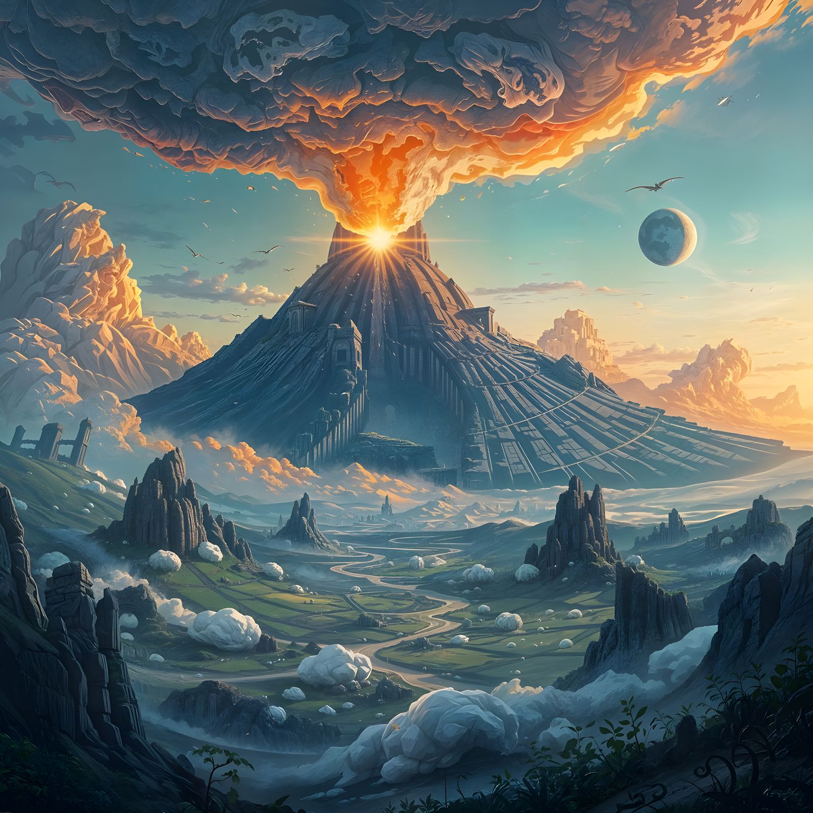 Hyperrealistic Ruins with Fanged Florals in Vibrant Splash A...