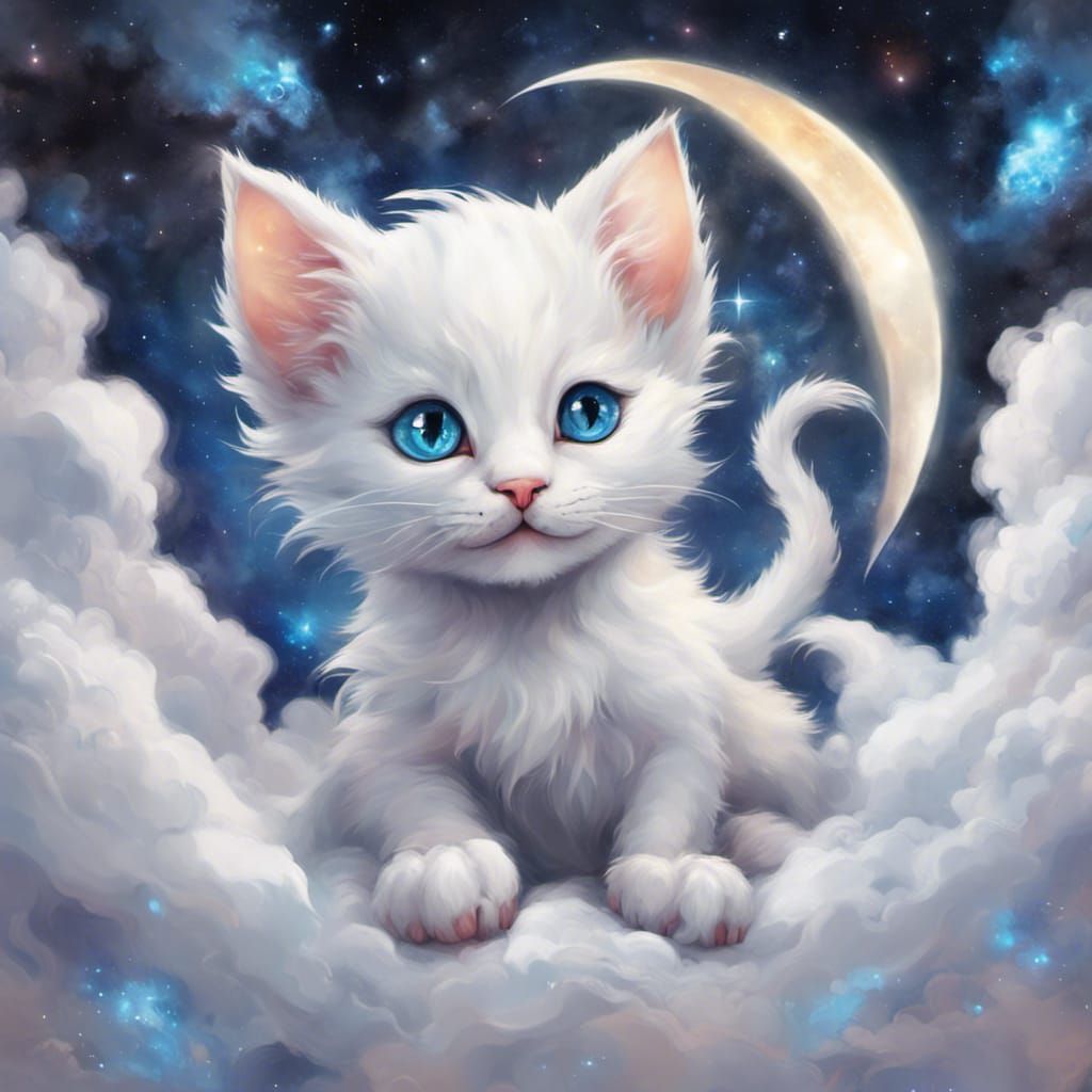 Kitten and Dragon Cuddle on Cosmos Clouds