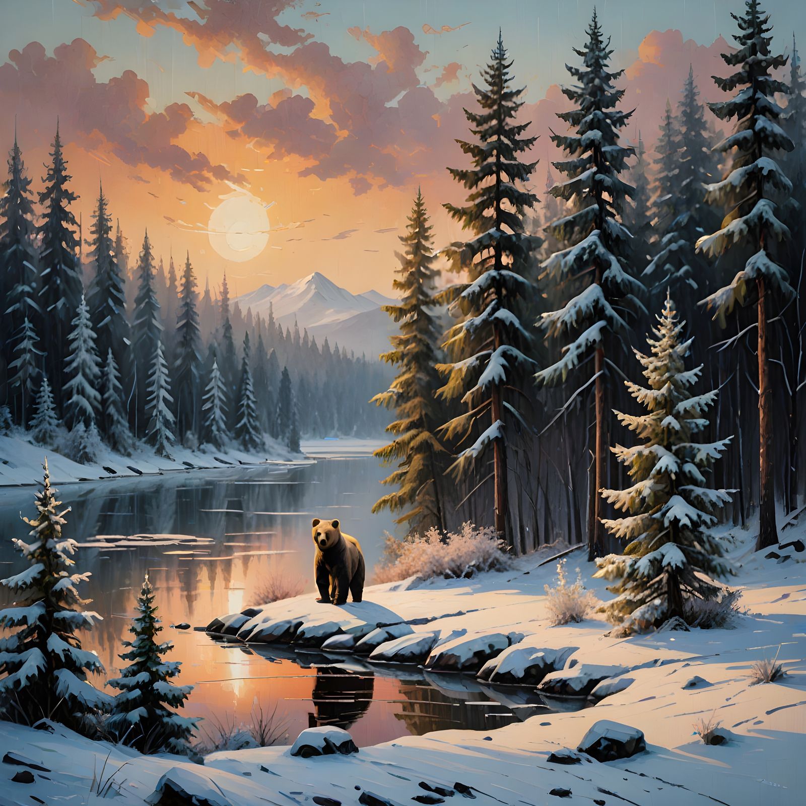 Winter Scene with a Nearby Bear