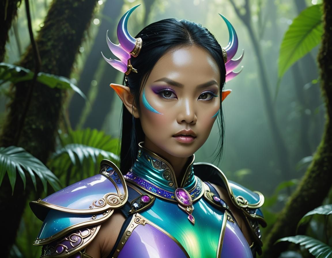 Asian Woman in Luminescent Armor Portrait