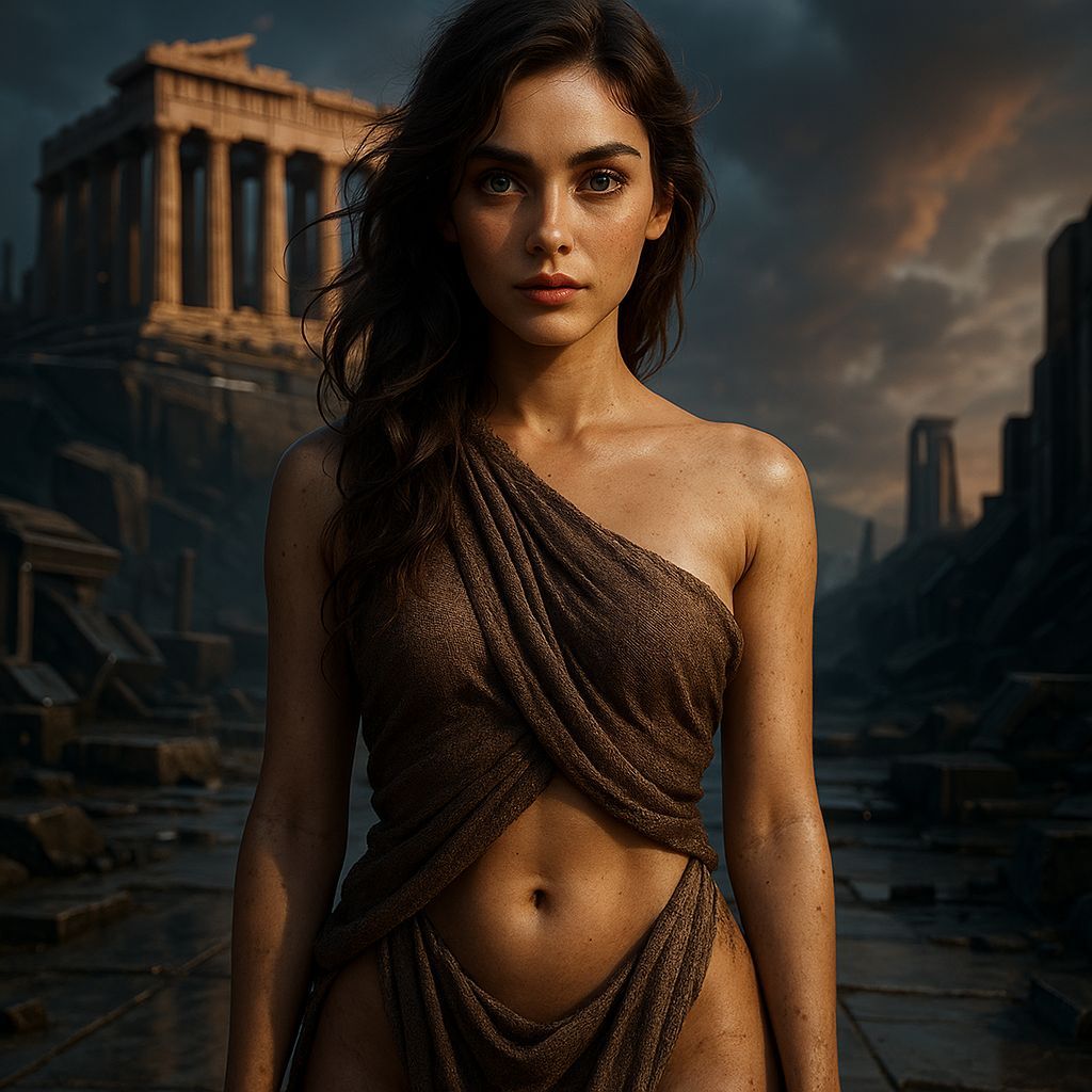 Enchanting Woman on the Acropolis in Sci-Fi Style