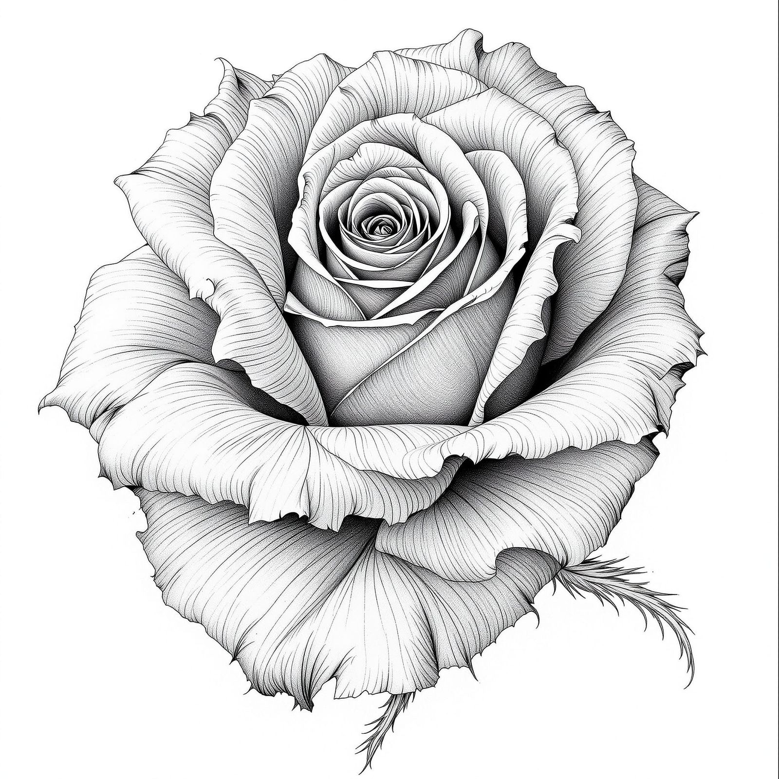 Art Nouveau Rose Drawing in Black and White